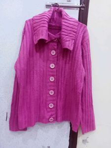 Pink Ribbed Knit Cardigan