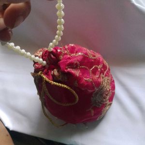 Pink &amp; Gold Embellished Potli Bag