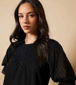 Black Polka Dot Ruffle Top