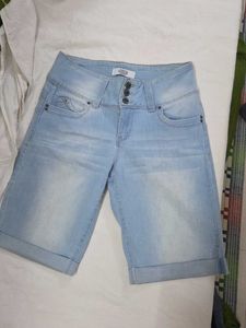 Light Wash High Rise Denim Bermuda Shorts