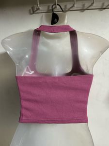 Stylish Pink Halter Neck Crop Top