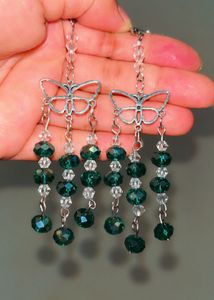 Handmade Butterfly &amp; Green Crystal Earrings✨💚