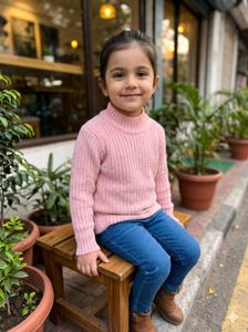 Baby Pink Ribbed High-Neck Sweater 💖