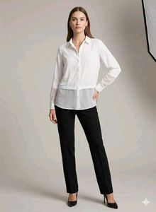 Chic White Sheer Panel Button-Up Shirt