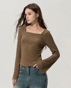 Ribbed Square Neck Long Sleeve Top