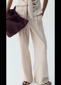 High-Waisted PINSTRIPE Striped Linen trouser