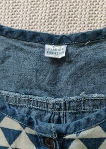 Denim Top with Geometric Print