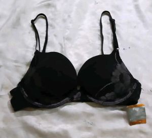 Black Padded Bra with Lace Detail