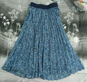 Fairy blue Floral Pleated Skirt