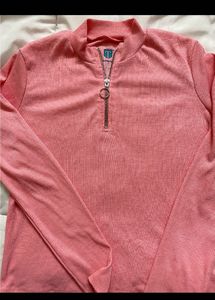 Y2K Pink Ribbed Half-Zip Long-Sleeve Top