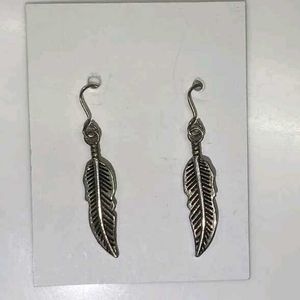 Oxidised Silver Feather Dangle Earrings
