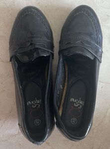 Leather High Heel Black Wedges - size 40