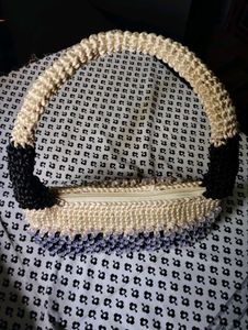 Black &amp; cream macrame Handbag