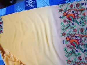 Embroidered Parrot &amp; Floral Saree with Blouse