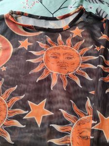 Savana Sheer Sun and Moon Print Top,(size-xs)