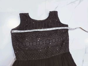 Elegant Brown Maxi Dress with dupatta