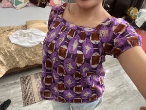 Etam French Vintage Purple Printed Square Neck Puf