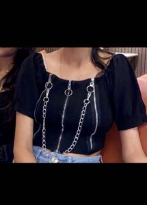 Goth Chain Detail Crop Hoodie