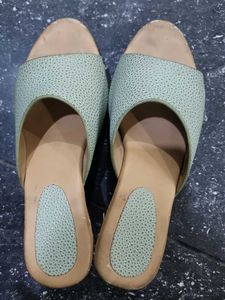 Light Green Textured Slip-On Sandals