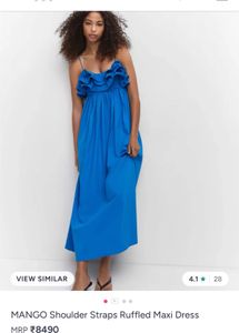 Mango Blue Ruffled Maxi Dress
