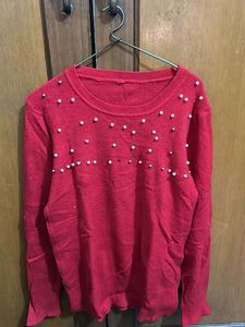 Red Pearl Embellished Sweater