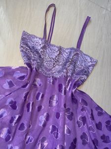 Purple Lace & Heart Print Nightgown