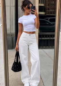 Cream Wide Leg Cropped Jeans