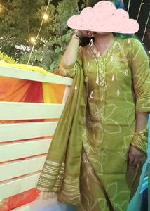 Elegant Olive Green Kurti with Floral Embroide