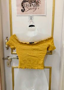 Yellow Smocked Off-Shoulder Top