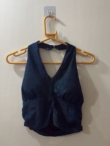 Sparkly Blue Halter Crop Top