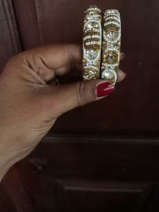 Metal Stone Bangles With Pearl