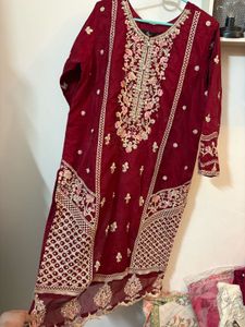 luxury Maroon pakistani suit with beautiful heavy