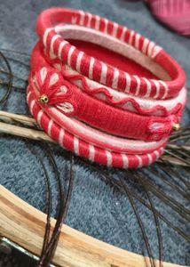 Handmade Red &amp; White Bangles Set