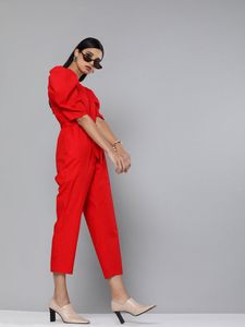 Sassafras Red Tapered Leg Jumpsuit