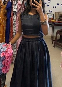 Stylish Navy Blue Crop Top &amp; Skirt Set