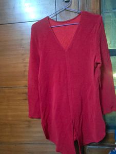 Red V-Neck Long Sleeve Top