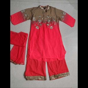 Neon Peach Elegant Ethnic Kurta Set