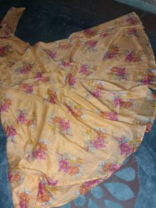 Peach Floral Print Lehenga Style frock