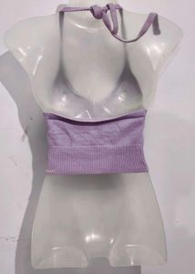 Lavender Knit Halter Crop Top