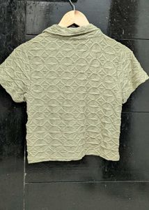 Textured Collared Cropped Shirt