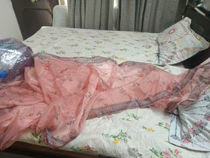 Peach Floral Saree with Embellished Border