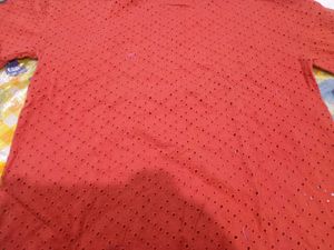 Chic Coral Eyelet T-Shirt