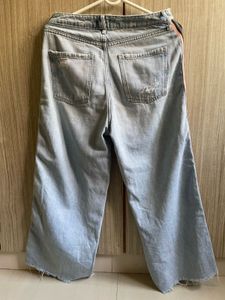 Light Wash Wide Leg Jeans with Side Stripe