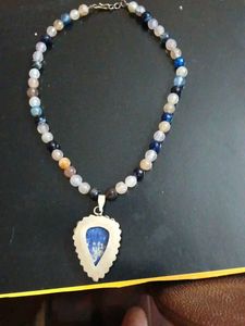Boho Beaded Necklace with Blue Stone