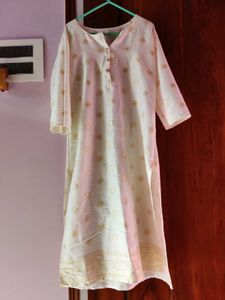 Floral Print Cream Kurta