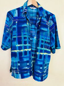 Blue Half Sleeved Shirt For Women. Can be Used As A Kimono