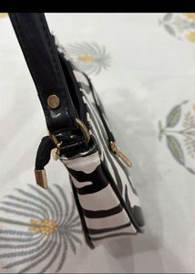 Zebra Print Shoulder Bag with Gold Chain