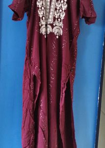 Maroon Embroidered Kurta