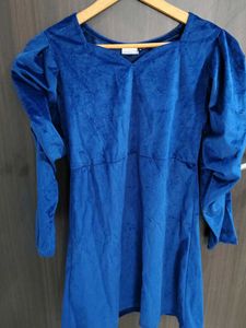 Blue Velvet Puff Sleeve Dress