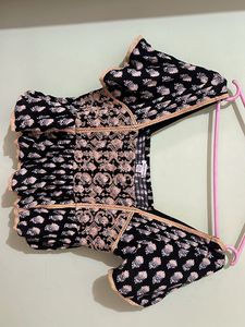 Black beige Embroided top with lace  Bor
